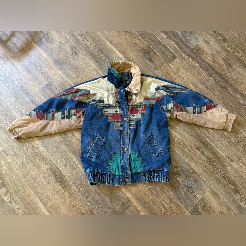 Vintage Denim Jacket with Southwestern Pattern